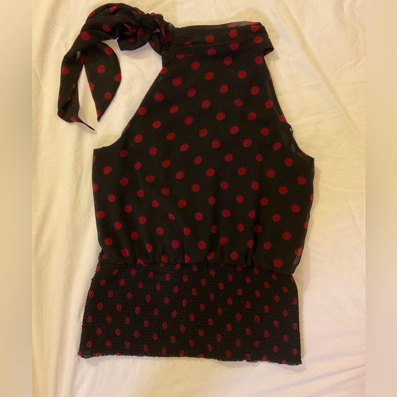$15 ❌ SEND OFFER ❌ WHBM Ruffled Polka Dotted Sheer Blouse - Picture 2 of 8